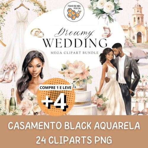 Kit Digital Casamento Noivos Black Aquarela - Dreamy Wedding