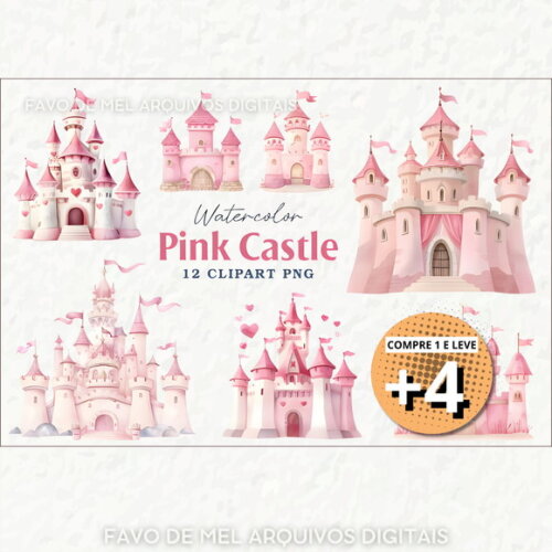 Kit Digital Castelo Rosa Aquarela #2