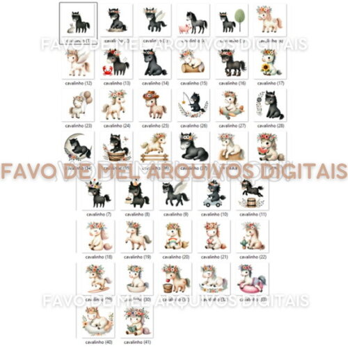 Kit Digital Cavalinhos Baby Cute Aquarela (pague 1 Leve +4)