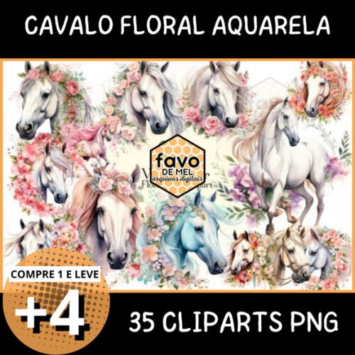 Kit Digital Cavalo Floral - Country Boiadeira Aquarela