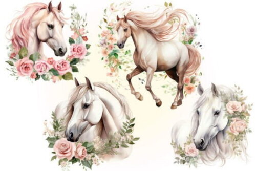 Kit Digital Cavalo Floral - Country Boiadeira Aquarela
