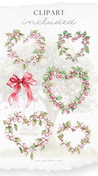 Kit Digital Cerejas com Laço Coquette Aquarela #2 Png
