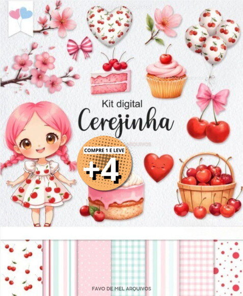Kit Digital Cerejinha Aquarela #4 Png (pague 1 Leve +4)
