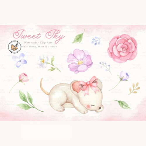 Kit Digital Céu Menina Aquarela Premium - Sweet Sky