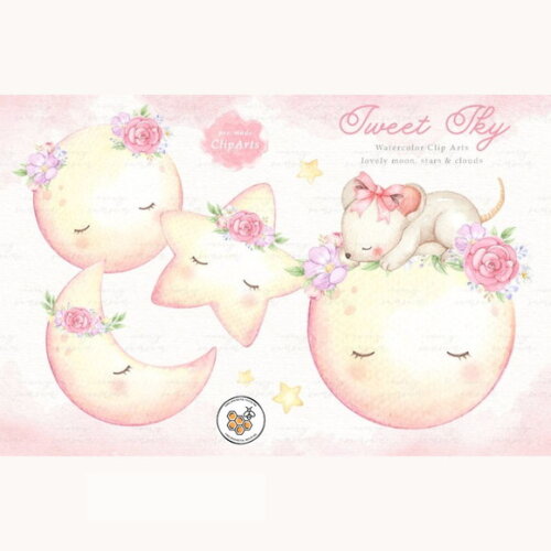 Kit Digital Céu Menina Aquarela Premium - Sweet Sky