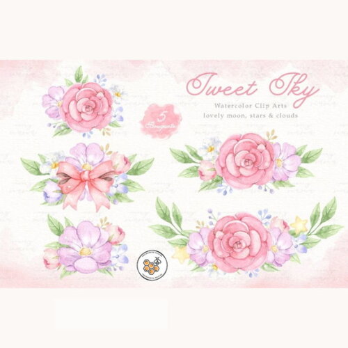 Kit Digital Céu Menina Aquarela Premium - Sweet Sky