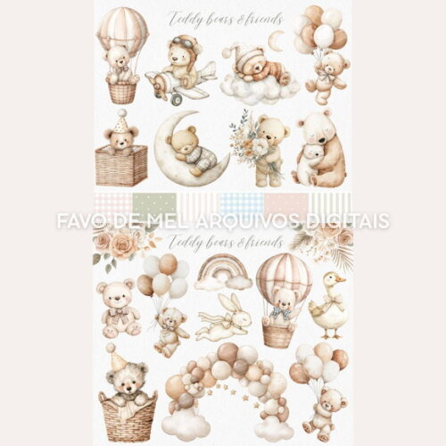 Kit Digital Chá de Bebê Boho Neutro Aquarela Png #3