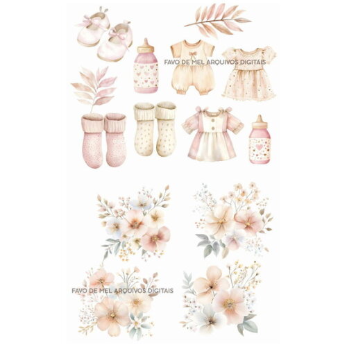 Kit Digital Chá de Bebê Boho Neutro Aquarela Png #2