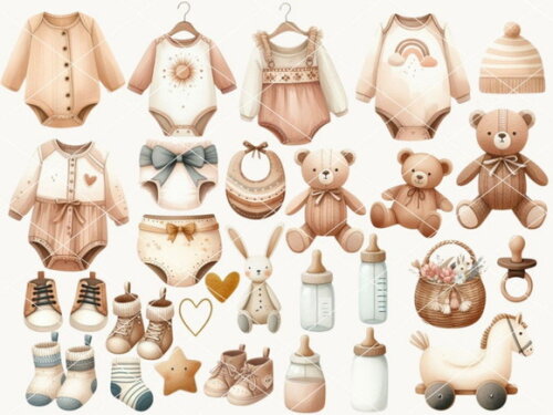 Kit Digital Chá de Bebê Boho Neutro Newborn Png #1