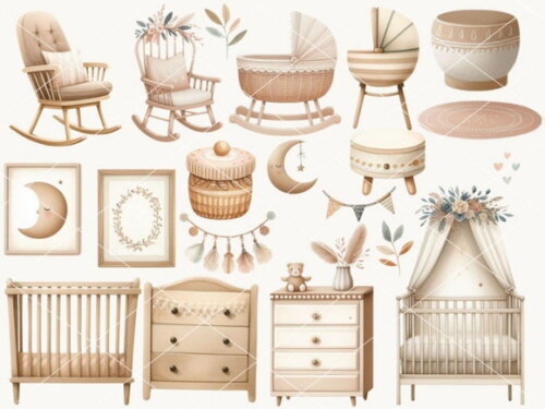 Kit Digital Chá de Bebê Boho Neutro Newborn Png #1