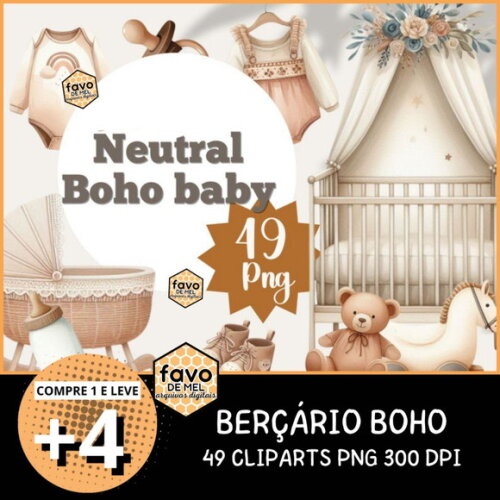 Kit Digital Chá de Bebê Boho Neutro Newborn Png #1