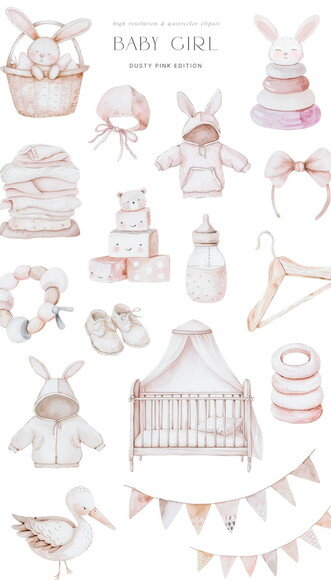 Kit Digital Chá de Bebê Menina Baby Girl Png Aquarela