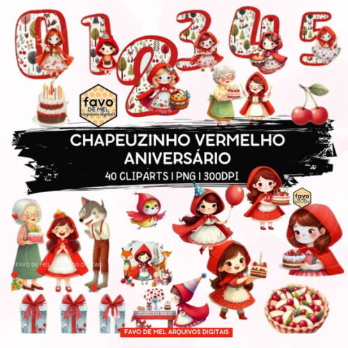 Kit Digital Chapeuzinho Vermelho Aniversário Aquarela