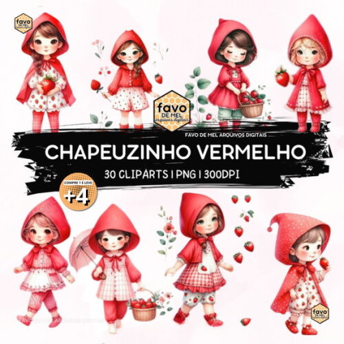 Kit Digital Chapeuzinho Vermelho Aquarela (pague 1 Leve 5)