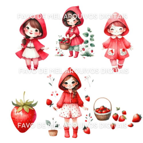Kit Digital Chapeuzinho Vermelho Aquarela (pague 1 Leve 5)