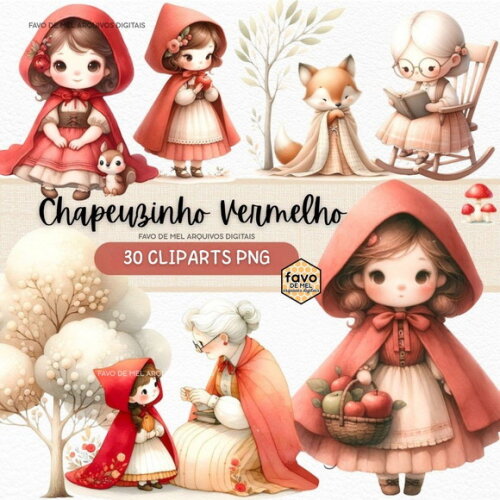 Kit Digital Chapeuzinho Vermelho Aquarela 04 Png Premium