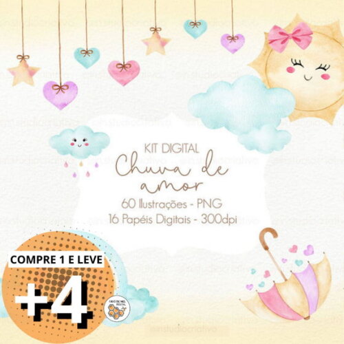 Kit Digital Chuva de Amor Aquarela (pague 1 Leve +4)