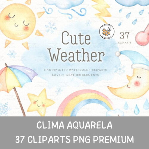 Kit Digital Clima Aquarela Premium - Cute Weather