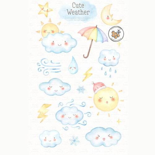 Kit Digital Clima Aquarela Premium - Cute Weather