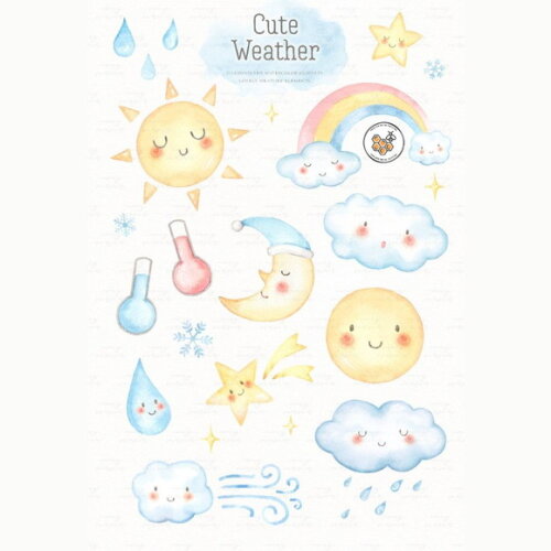 Kit Digital Clima Aquarela Premium - Cute Weather