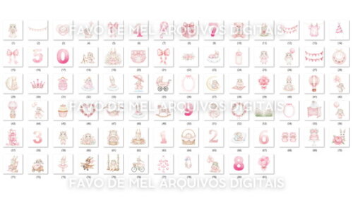 Kit Digital Coelhinho Rosa Aquarela Png (pague 1 Leve 5)