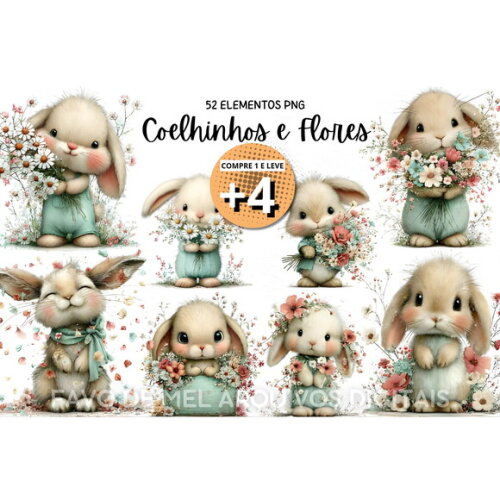 Kit Digital Coelhinhos Aquarela Png #5