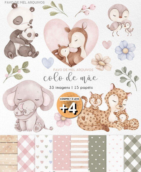 Kit Digital Colo de Mãe Aquarela (pague 1 Leve +4)