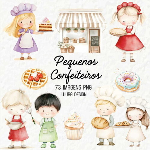 Kit Digital Confeitaria #15 Pequenos Confeiteiros Aquarela