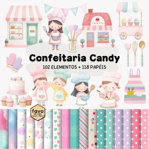 Kit Digital Confeitaria #4 Pequenos Confeiteiros Aquarela