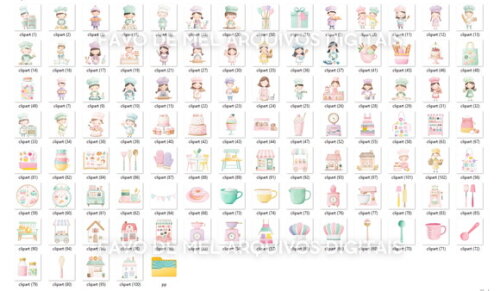 Kit Digital Confeitaria #4 Pequenos Confeiteiros Aquarela