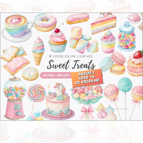Kit Digital Confeitaria Aquarela #13 Png (pague 1 Leve 5)
