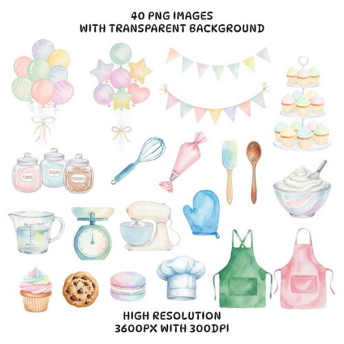 Kit Digital Confeitaria Aquarela #18 Pequenos Confeiteiros