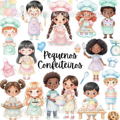 Kit Digital Confeitaria Aquarela #18 Pequenos Confeiteiros