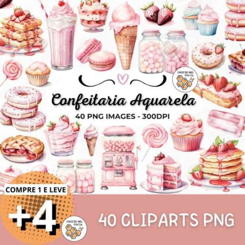 Kit Digital Confeitaria Aquarela #6 Png (pague 1 Leve 5)