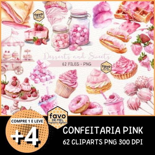 Kit Digital Confeitaria Rosa #8 Mundo Doce (pague 1 Leve 5)