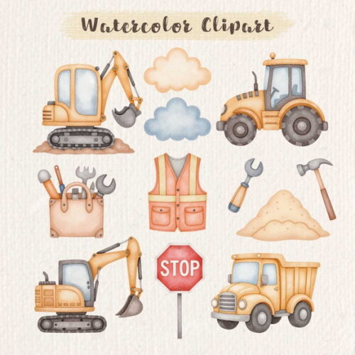 Kit Digital Construção Aquarela #11 Máquinas e Ferramentas