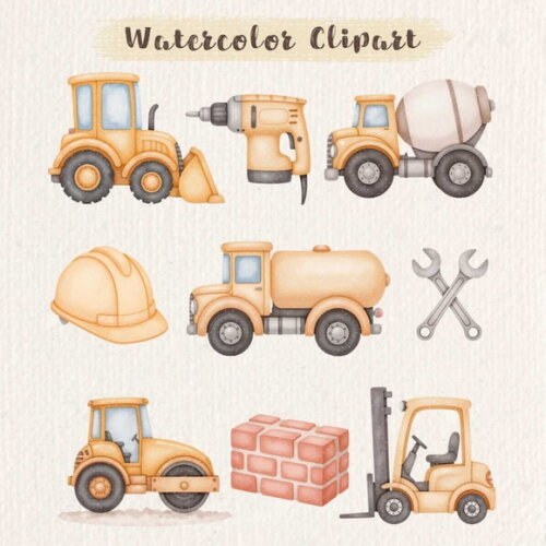 Kit Digital Construção Aquarela #11 Máquinas e Ferramentas