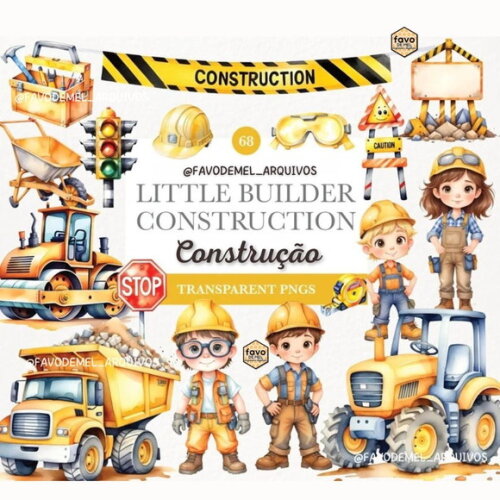 Kit Digital Construção Aquarela 07 - Pequeno Construtor Dcsa
