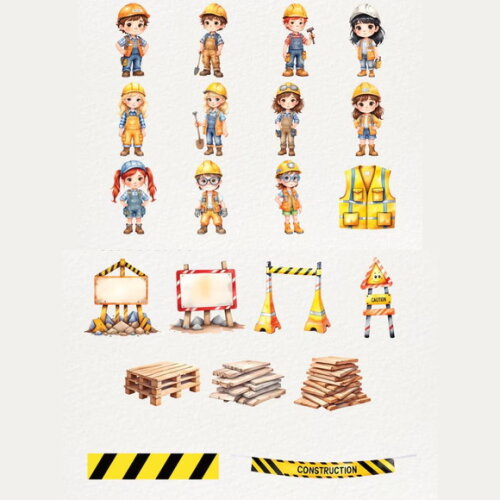 Kit Digital Construção Aquarela 07 - Pequeno Construtor Dcsa