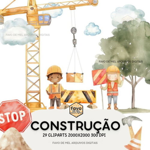Kit Digital Construção Aquarela 09 - Construtores e Máquinas