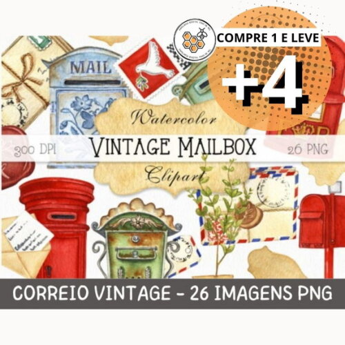 Kit Digital Correio Vintage Aquarela - Vintage Mailbox