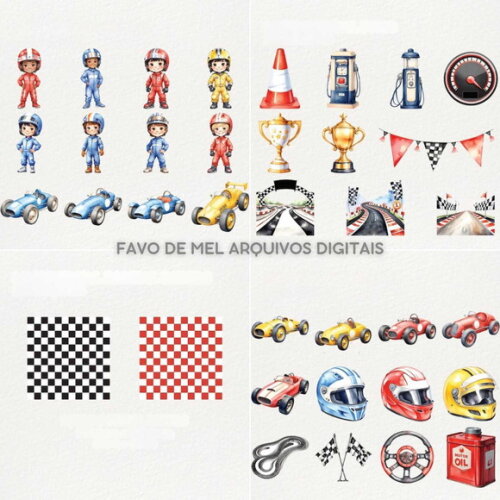 Kit Digital Corrida Fórmula 1 Aquarela #3 Png Premium