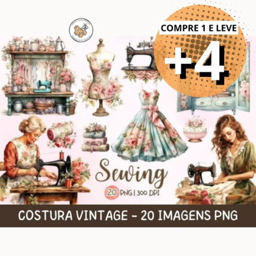 Kit Digital Costura e Bordado Vintage - Sewing