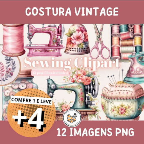 Kit Digital Costura Vintage - Sewing Clipart