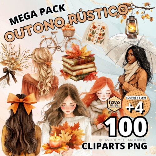 Kit Digital Cottagecore Aquarela - Meninas Outono Rústico