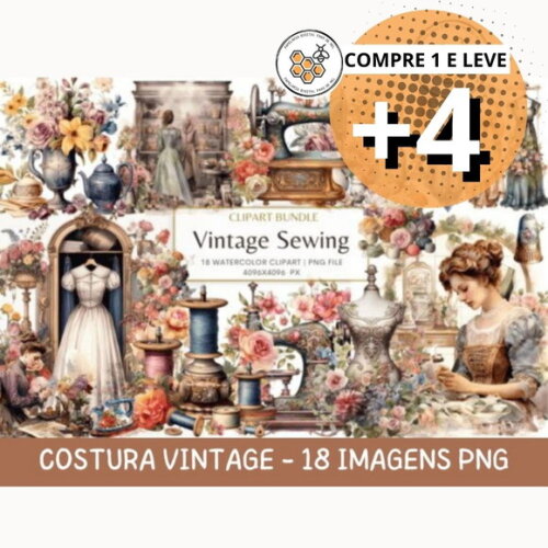 Kit Digital Costura e Bordado Vintage - Vintage Sewing