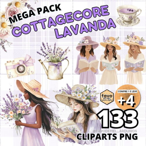 Kit Digital Cottagecore Lavanda - Meninas Flores Livros