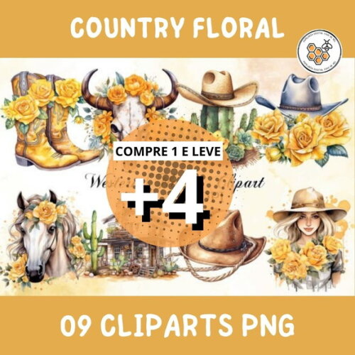 Kit Digital Country Floral Aquarela - Westternn Country (dc)