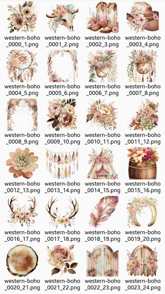 Kit Digital Country Floral Pink Boho -boiadeira Rosa Cowgirl