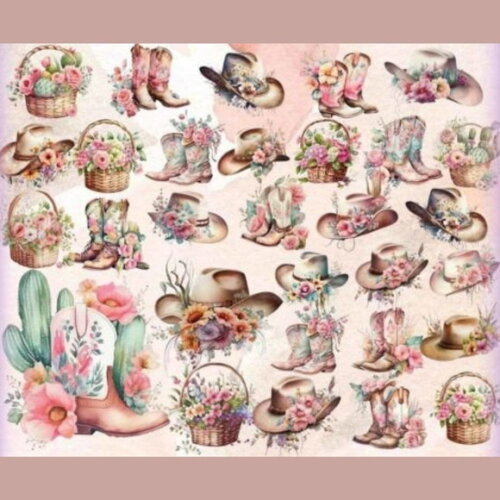 Kit Digital Country Floral Aquarela - Westternn Cowgirl